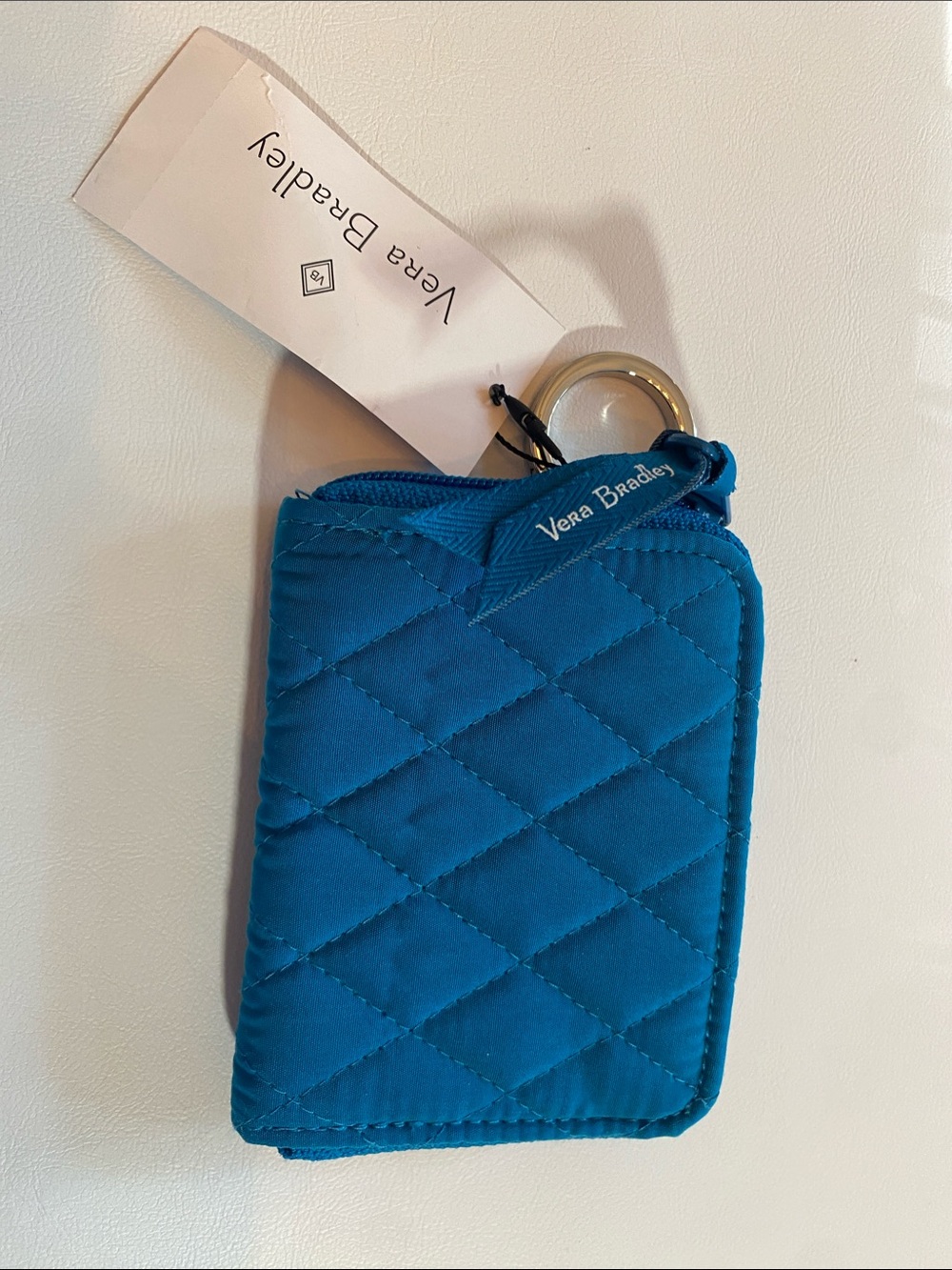 Vera Bradley Quilted Teal Key Ring Zip Pouch